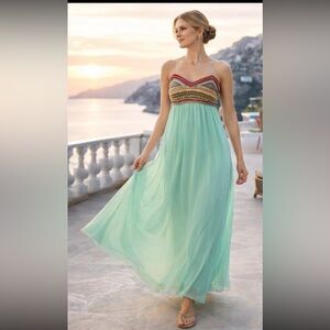 Venus Beaded Boho Maxi Dress Mint Green Festival Resort Dress Size S 6 8